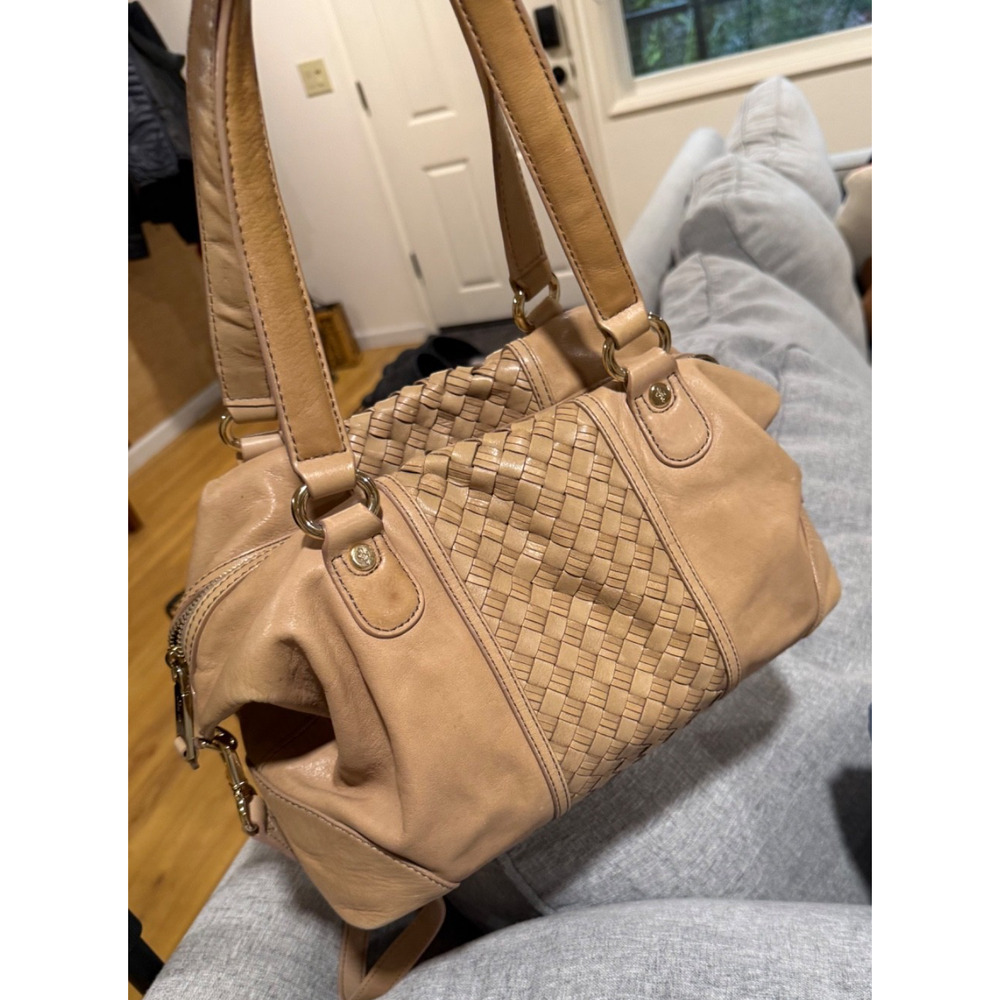 Cole Haan NUDE Woven Leather Convertible Satchel HandBag Purse